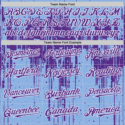 Custom Light Blue Purple-White Dripping Splatter Bomber Full-Snap Varsity Letterman Hoodie Jacket