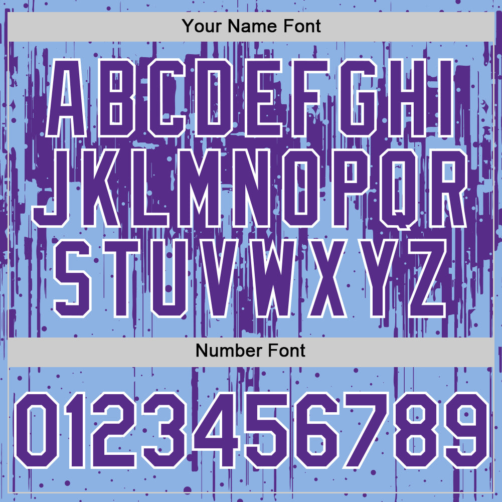 Custom Light Blue Purple-White Dripping Splatter Bomber Full-Snap Varsity Letterman Hoodie Jacket