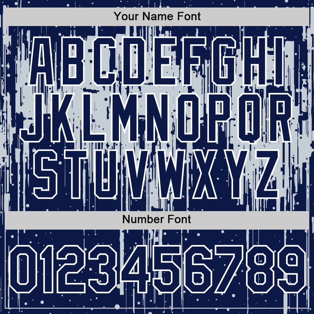 Custom Navy Silver-White Dripping Splatter Bomber Full-Snap Varsity Letterman Hoodie Jacket