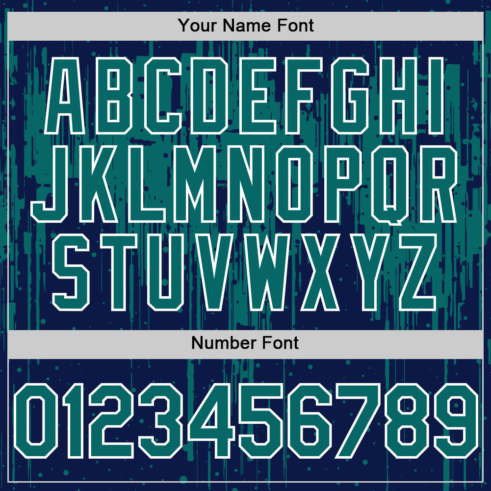 Custom Navy Teal-White Dripping Splatter Bomber Full-Snap Varsity Letterman Hoodie Jacket