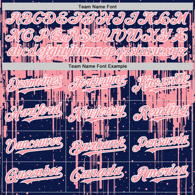 Custom Navy Medium Pink-White Dripping Splatter Bomber Full-Snap Varsity Letterman Hoodie Jacket