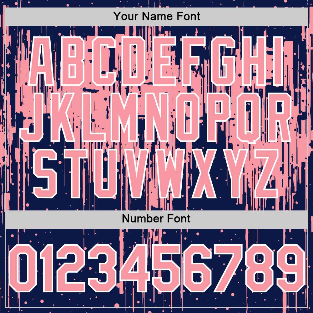 Custom Navy Medium Pink-White Dripping Splatter Bomber Full-Snap Varsity Letterman Hoodie Jacket