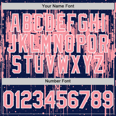 Custom Navy Medium Pink-White Dripping Splatter Bomber Full-Snap Varsity Letterman Hoodie Jacket