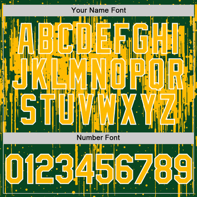 Custom Green Gold-White Dripping Splatter Bomber Full-Snap Varsity Letterman Hoodie Jacket