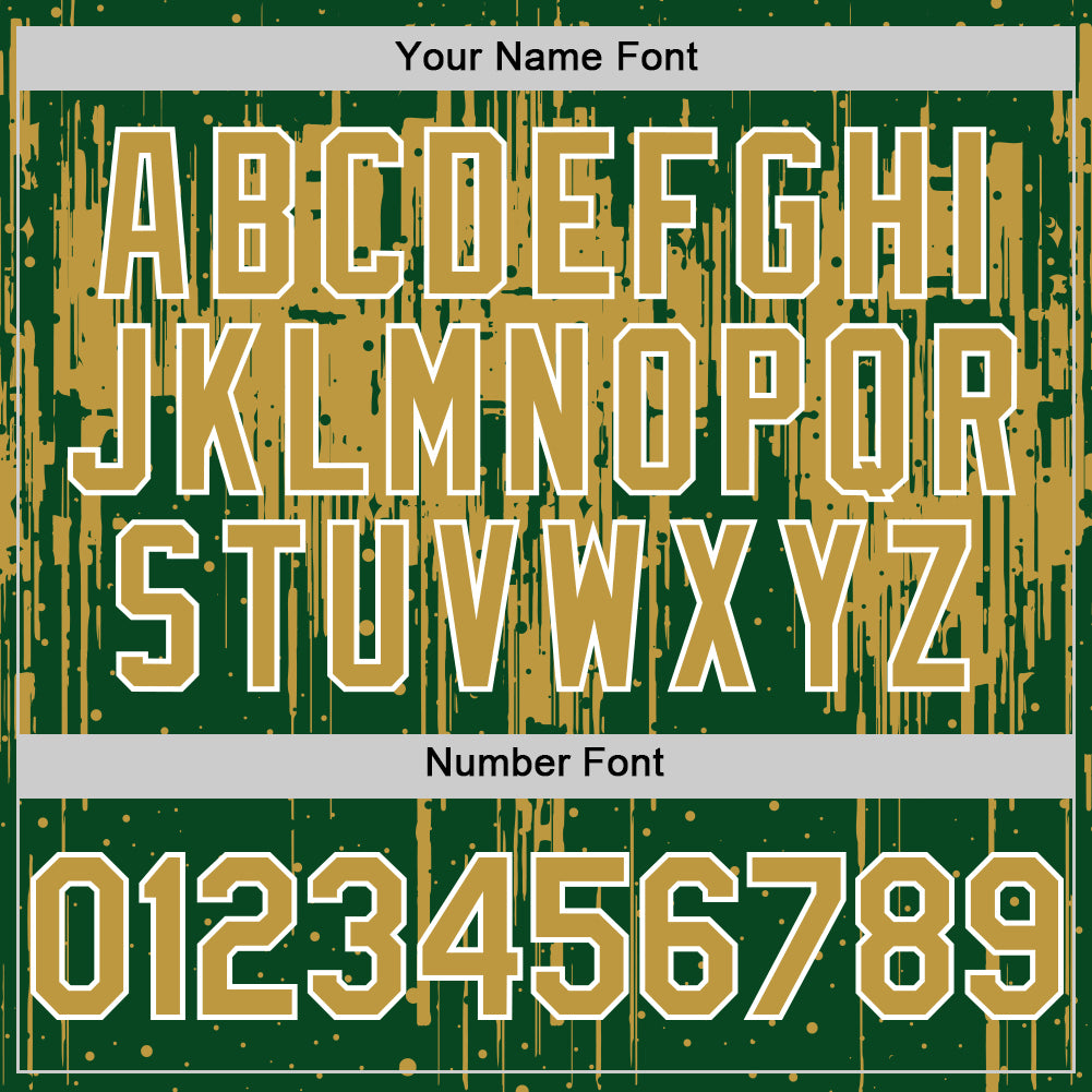 Custom Green Old Gold-White Dripping Splatter Bomber Full-Snap Varsity Letterman Hoodie Jacket