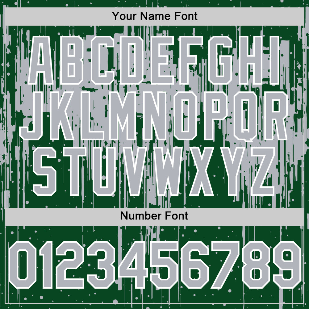 Custom Green Gray-White Dripping Splatter Bomber Full-Snap Varsity Letterman Hoodie Jacket