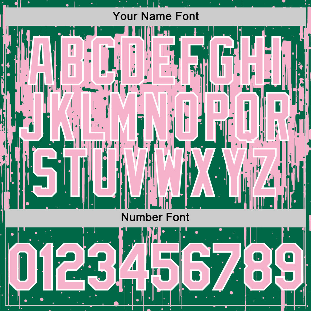 Custom Kelly Green Light Pink-White Dripping Splatter Bomber Full-Snap Varsity Letterman Hoodie Jacket