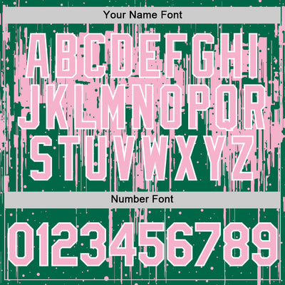 Custom Kelly Green Light Pink-White Dripping Splatter Bomber Full-Snap Varsity Letterman Hoodie Jacket