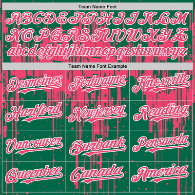 Custom Kelly Green Neon Pink-White Dripping Splatter Bomber Full-Snap Varsity Letterman Hoodie Jacket