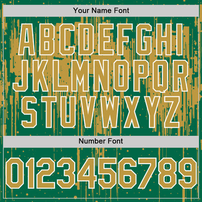 Custom Kelly Green Old Gold-White Dripping Splatter Bomber Full-Snap Varsity Letterman Hoodie Jacket