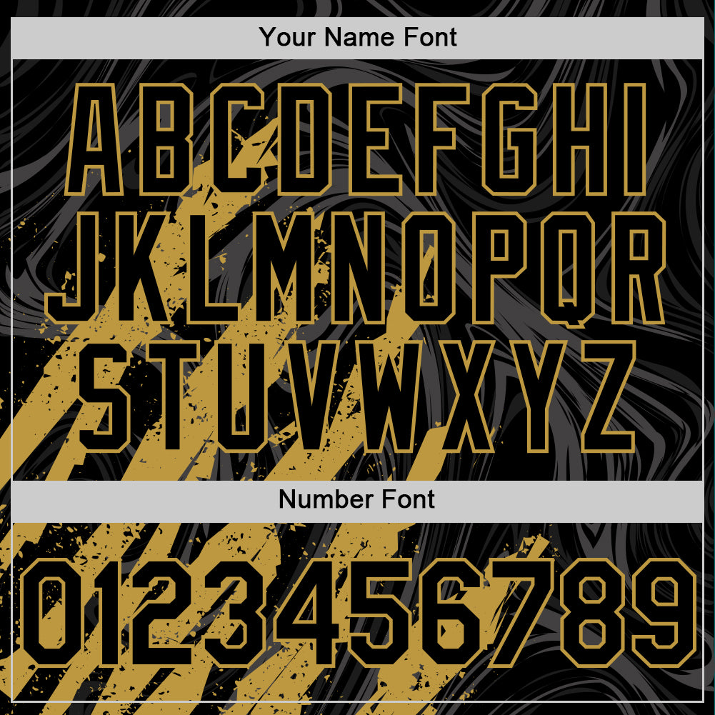 Custom Black Old Gold Splash Bomber Full-Snap Varsity Letterman Hoodie Jacket