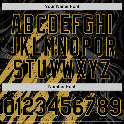 Custom Black Old Gold Splash Bomber Full-Snap Varsity Letterman Hoodie Jacket