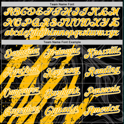 Custom Black Gold-White Splash Bomber Full-Snap Varsity Letterman Hoodie Jacket