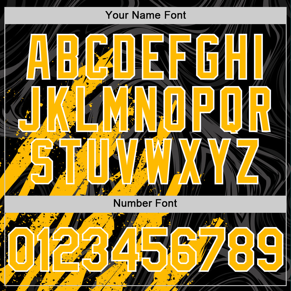 Custom Black Gold-White Splash Bomber Full-Snap Varsity Letterman Hoodie Jacket