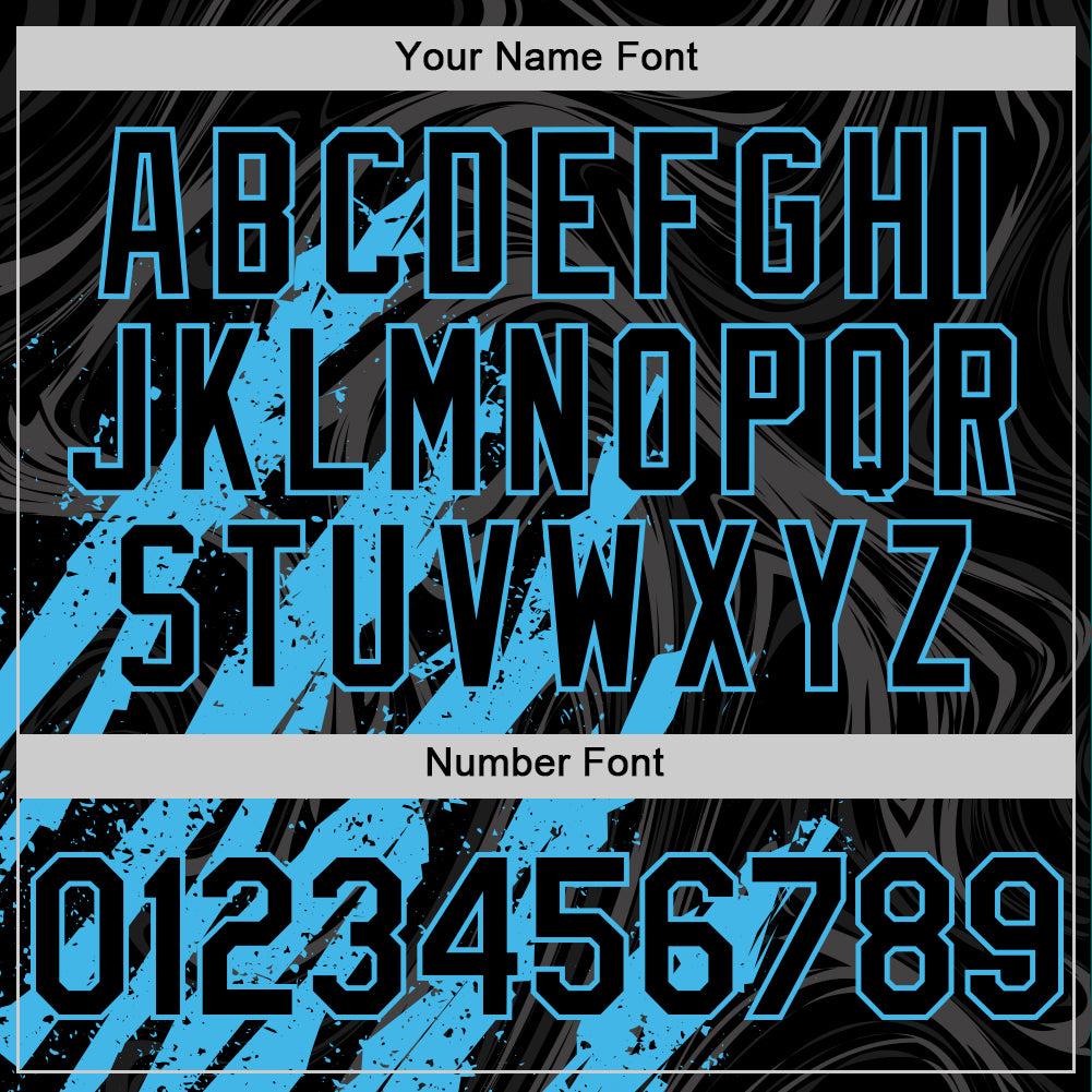 Custom Black Sky Blue-White Splash Bomber Full-Snap Varsity Letterman Hoodie Jacket