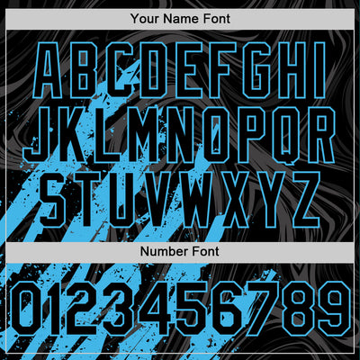 Custom Black Sky Blue-White Splash Bomber Full-Snap Varsity Letterman Hoodie Jacket