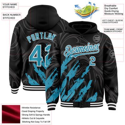 Custom Black Panther Blue-White Splash Bomber Full-Snap Varsity Letterman Hoodie Jacket