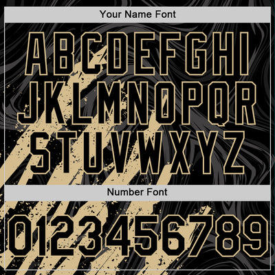 Custom Black Vegas Gold-White Splash Bomber Full-Snap Varsity Letterman Hoodie Jacket