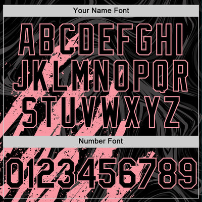 Custom Black Medium Pink-White Splash Bomber Full-Snap Varsity Letterman Hoodie Jacket