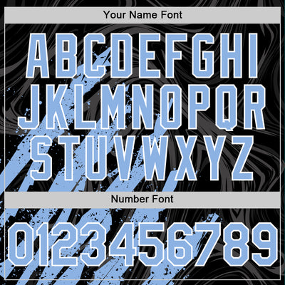 Custom Black Light Blue-White Splash Bomber Full-Snap Varsity Letterman Hoodie Jacket