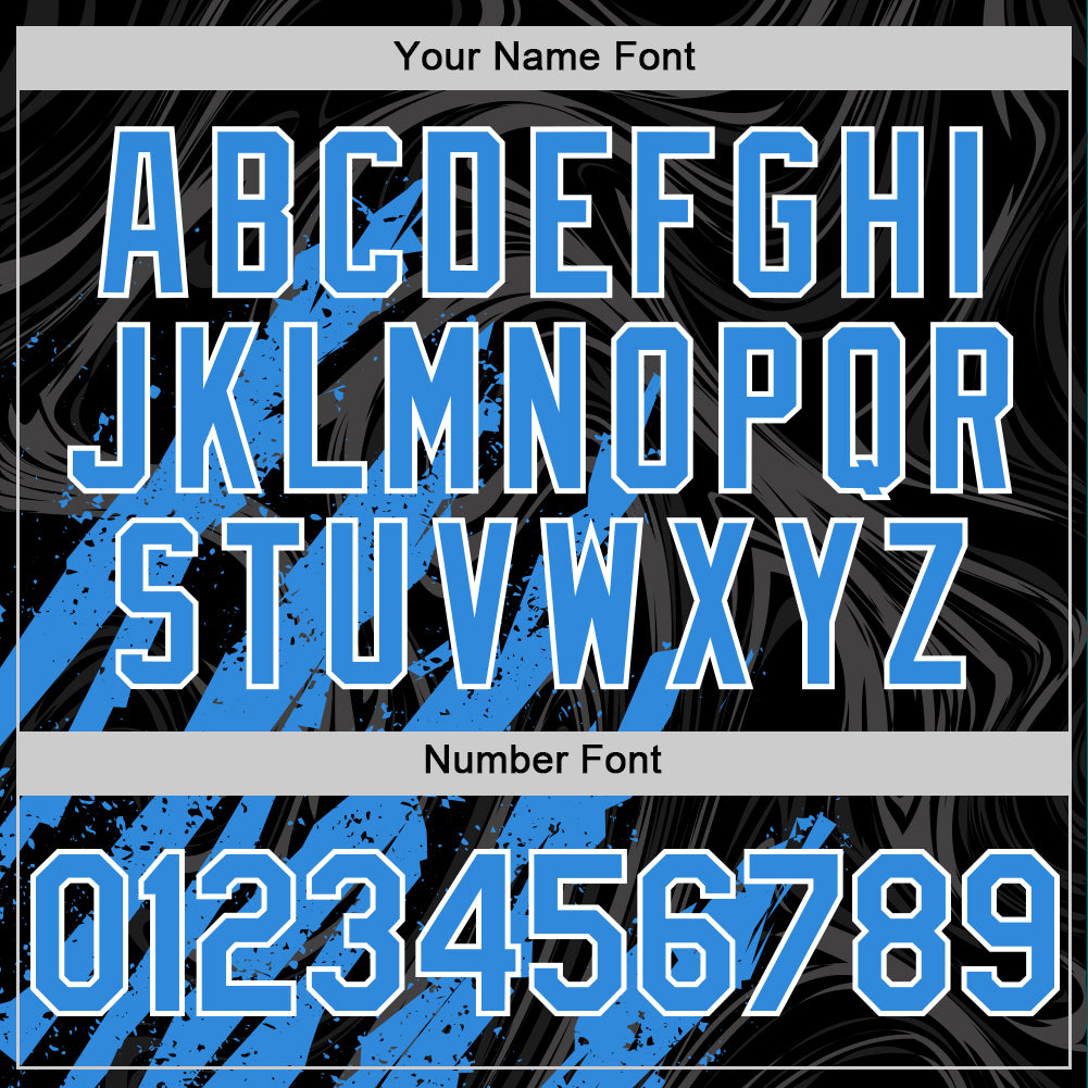 Custom Black Powder Blue-White Splash Bomber Full-Snap Varsity Letterman Hoodie Jacket