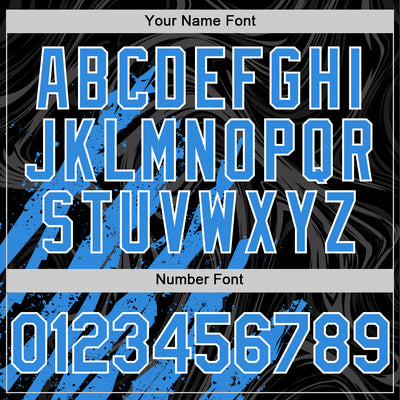 Custom Black Powder Blue-White Splash Bomber Full-Snap Varsity Letterman Hoodie Jacket