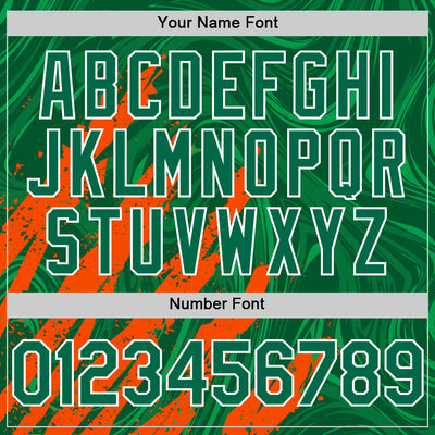 Custom Kelly Green Orange-White Splash Bomber Full-Snap Varsity Letterman Hoodie Jacket