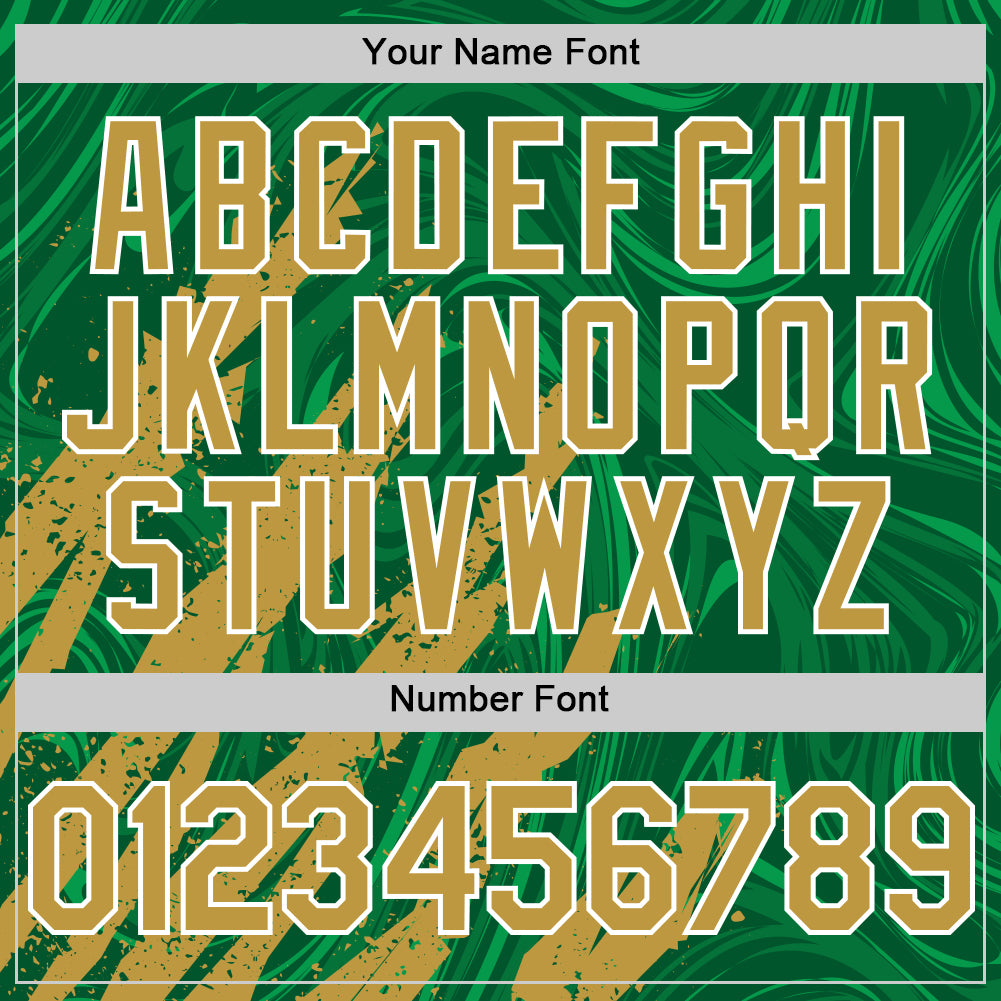 Custom Kelly Green Old Gold-White Splash Bomber Full-Snap Varsity Letterman Hoodie Jacket