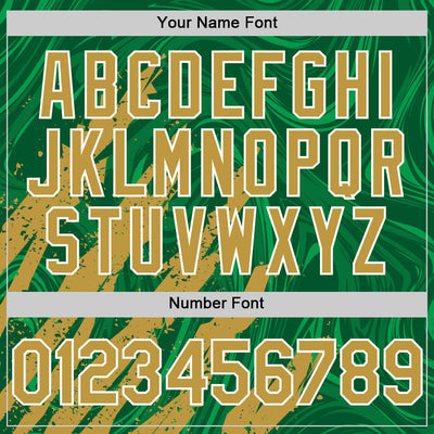 Custom Kelly Green Old Gold-White Splash Bomber Full-Snap Varsity Letterman Hoodie Jacket