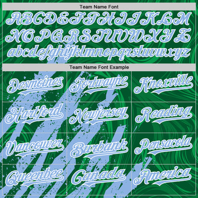 Custom Kelly Green Light Blue-White Splash Bomber Full-Snap Varsity Letterman Hoodie Jacket