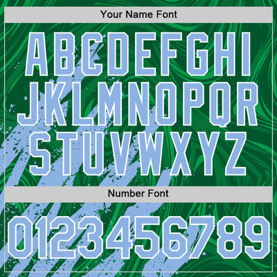 Custom Kelly Green Light Blue-White Splash Bomber Full-Snap Varsity Letterman Hoodie Jacket