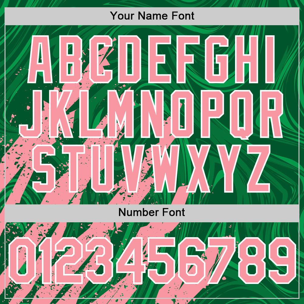 Custom Kelly Green Medium Pink-White Splash Bomber Full-Snap Varsity Letterman Hoodie Jacket