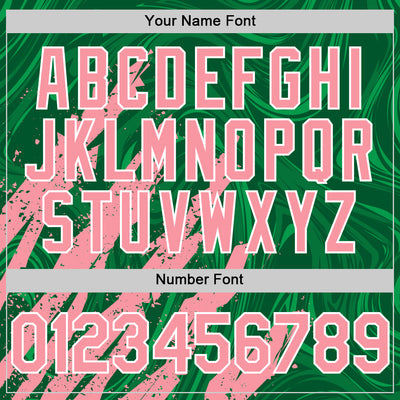 Custom Kelly Green Medium Pink-White Splash Bomber Full-Snap Varsity Letterman Hoodie Jacket