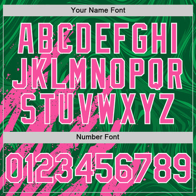 Custom Kelly Green Pink-White Splash Bomber Full-Snap Varsity Letterman Hoodie Jacket