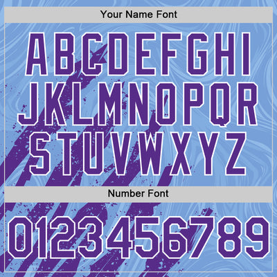 Custom Light Blue Purple-White Splash Bomber Full-Snap Varsity Letterman Hoodie Jacket