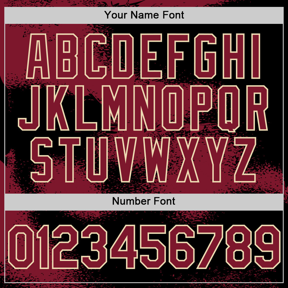 Custom Black Crimson-Cream Abstract Color Blocks Fragment Pattern Bomber Full-Snap Varsity Letterman Hoodie Jacket