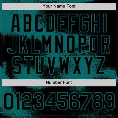 Custom Black Teal Abstract Color Blocks Fragment Pattern Bomber Full-Snap Varsity Letterman Hoodie Jacket