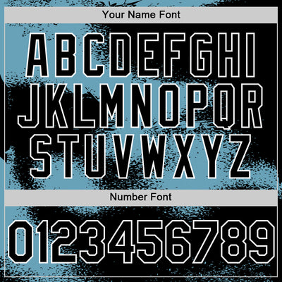 Custom Black Shadow Blue-White Abstract Color Blocks Fragment Pattern Bomber Full-Snap Varsity Letterman Hoodie Jacket