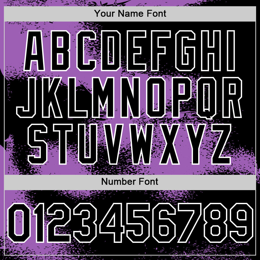 Custom Black Medium Purple-White Abstract Color Blocks Fragment Pattern Bomber Full-Snap Varsity Letterman Hoodie Jacket