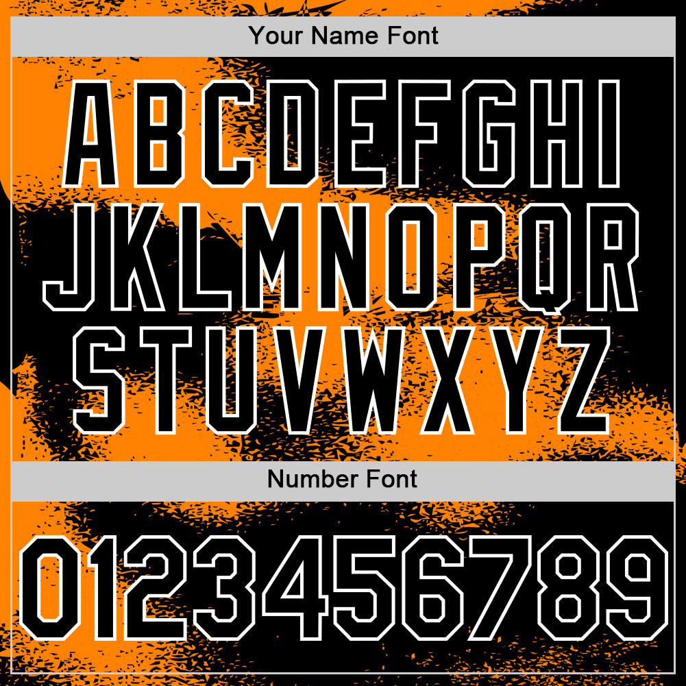 Custom Black Bay Orange-White Abstract Color Blocks Fragment Pattern Bomber Full-Snap Varsity Letterman Hoodie Jacket