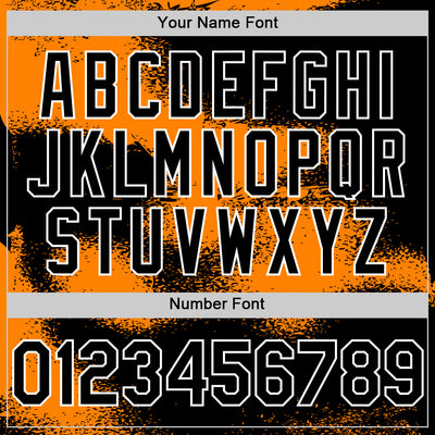 Custom Black Bay Orange-White Abstract Color Blocks Fragment Pattern Bomber Full-Snap Varsity Letterman Hoodie Jacket