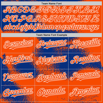 Custom Orange Royal-White Abstract Color Blocks Fragment Pattern Bomber Full-Snap Varsity Letterman Hoodie Jacket