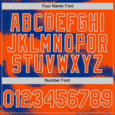 Custom Orange Royal-White Abstract Color Blocks Fragment Pattern Bomber Full-Snap Varsity Letterman Hoodie Jacket