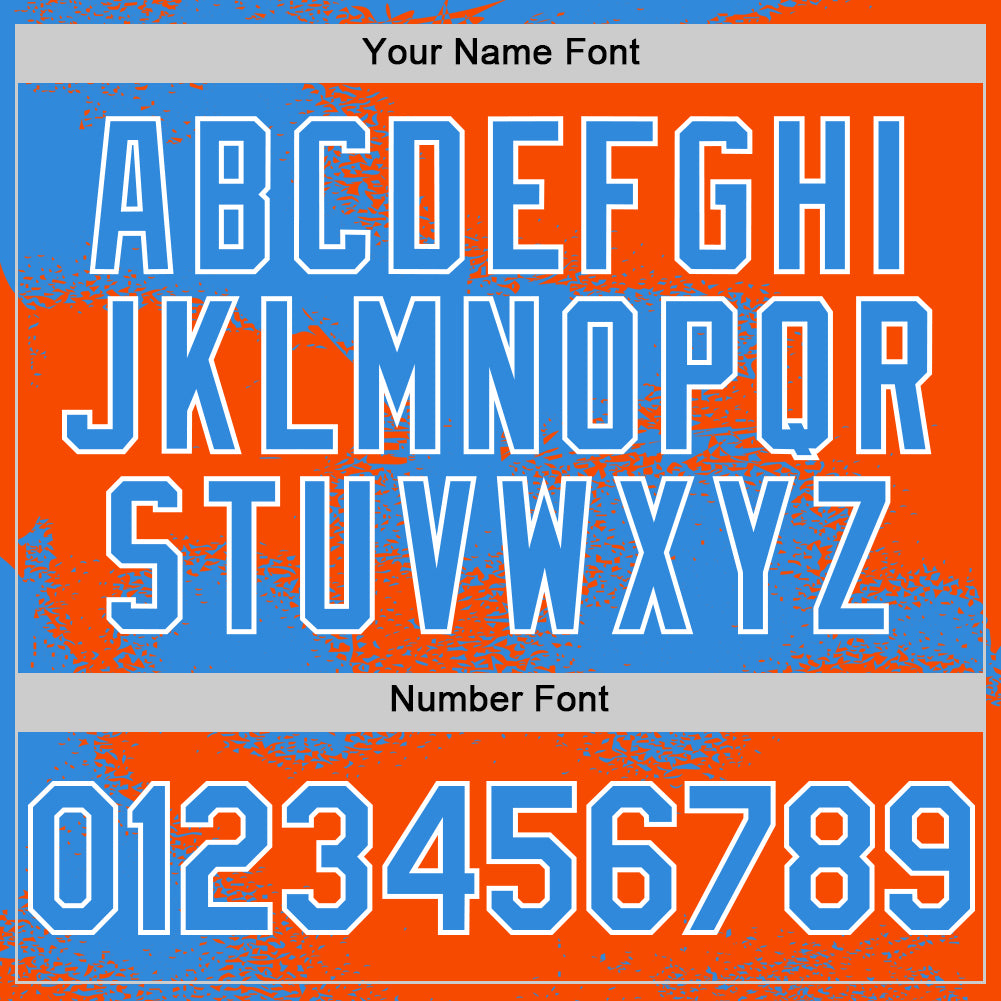 Custom Orange Powder Blue-White Abstract Color Blocks Fragment Pattern Bomber Full-Snap Varsity Letterman Hoodie Jacket