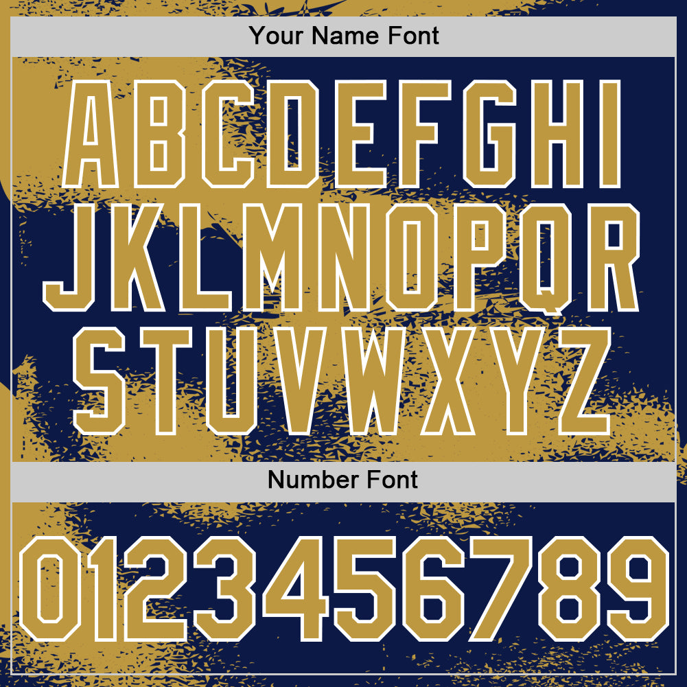 Custom Navy Old Gold-White Abstract Color Blocks Fragment Pattern Bomber Full-Snap Varsity Letterman Hoodie Jacket