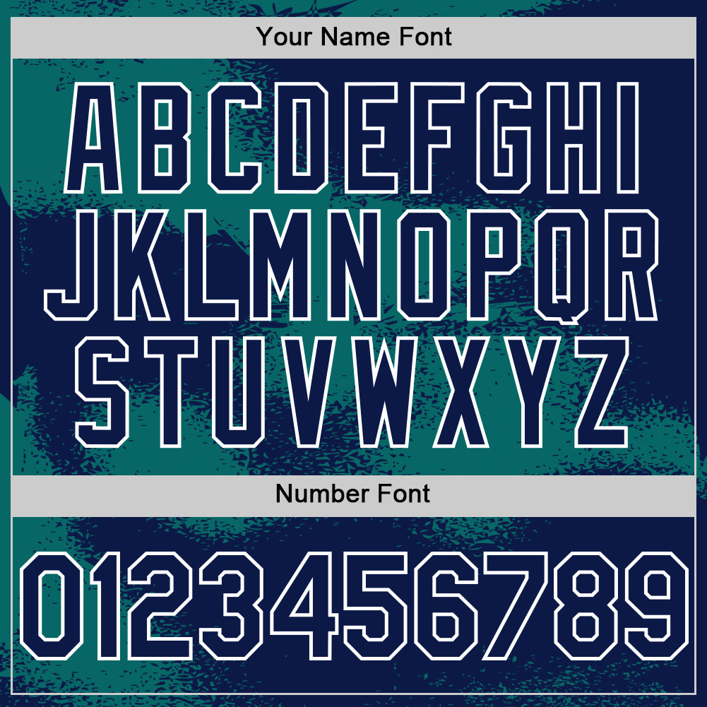 Custom Navy Teal-White Abstract Color Blocks Fragment Pattern Bomber Full-Snap Varsity Letterman Hoodie Jacket