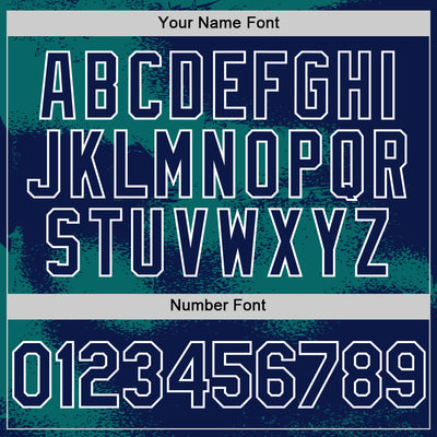 Custom Navy Teal-White Abstract Color Blocks Fragment Pattern Bomber Full-Snap Varsity Letterman Hoodie Jacket