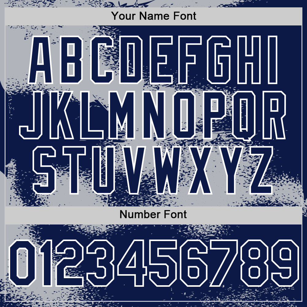 Custom Navy Gray-White Abstract Color Blocks Fragment Pattern Bomber Full-Snap Varsity Letterman Hoodie Jacket