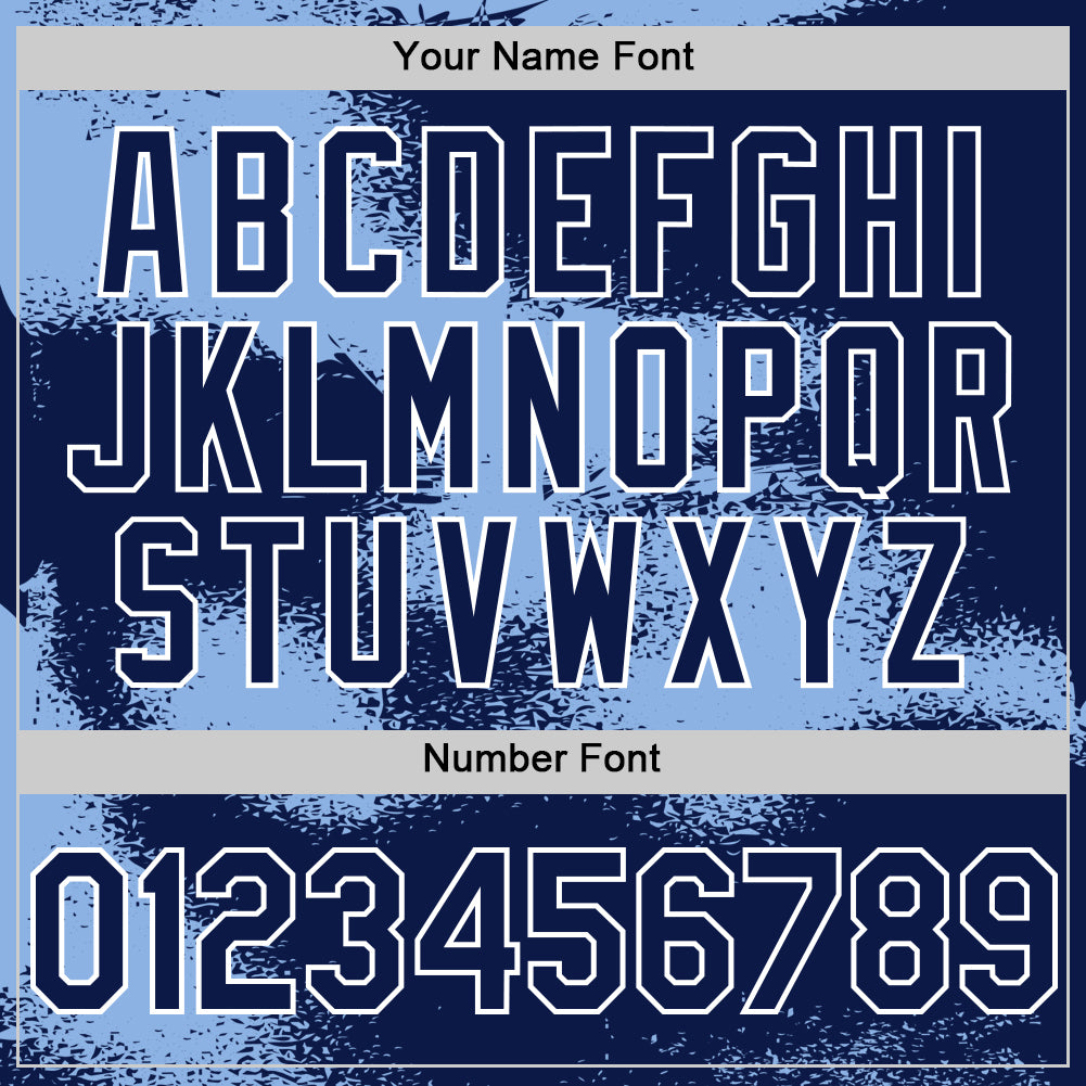 Custom Navy Light Blue-White Abstract Color Blocks Fragment Pattern Bomber Full-Snap Varsity Letterman Hoodie Jacket