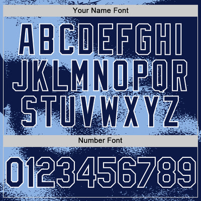 Custom Navy Light Blue-White Abstract Color Blocks Fragment Pattern Bomber Full-Snap Varsity Letterman Hoodie Jacket